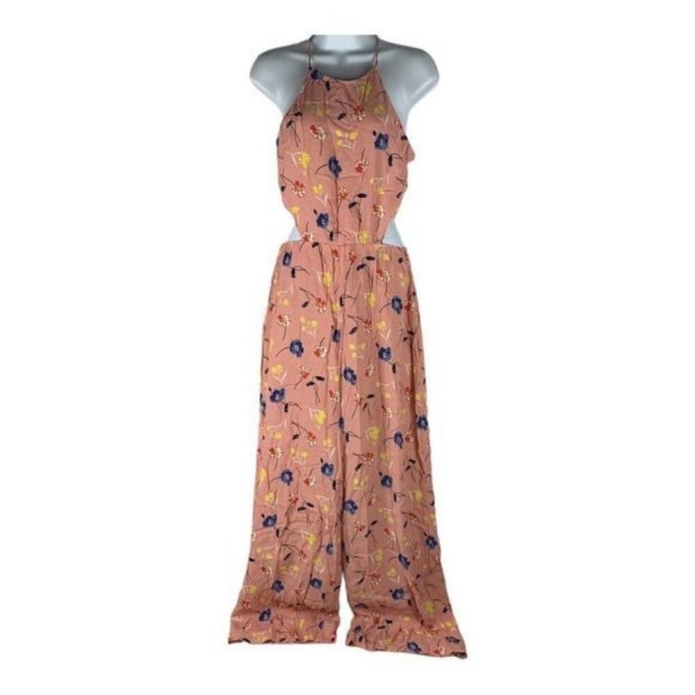 Zara Trafaluc Floral Halter Jumpsuit Pink Multi Color Womens Size M